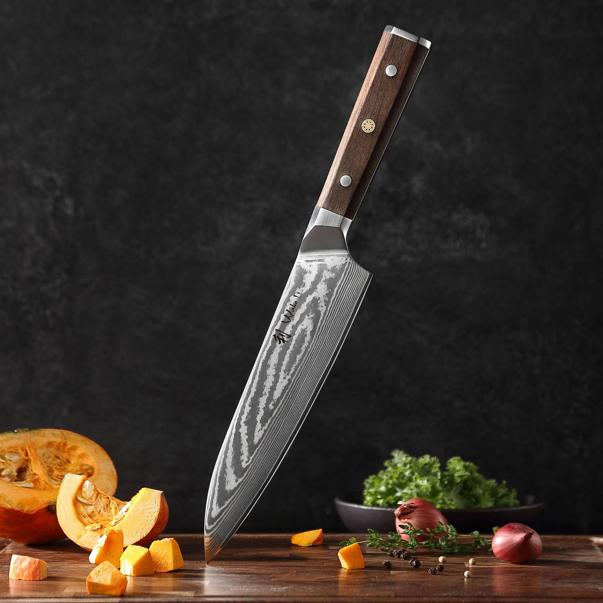 CHEFMESSER 20 cm - Nussbaumfarben, Holz/Metall (34cm) - Wakoli