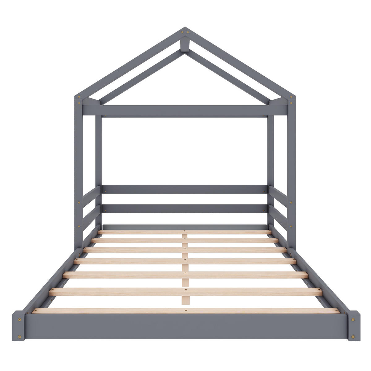 HAUSBETT 140/200 cm grau mit Lattenrost aus Kiefernholz - Grau, Holz (140/200cm) - OKWISH
