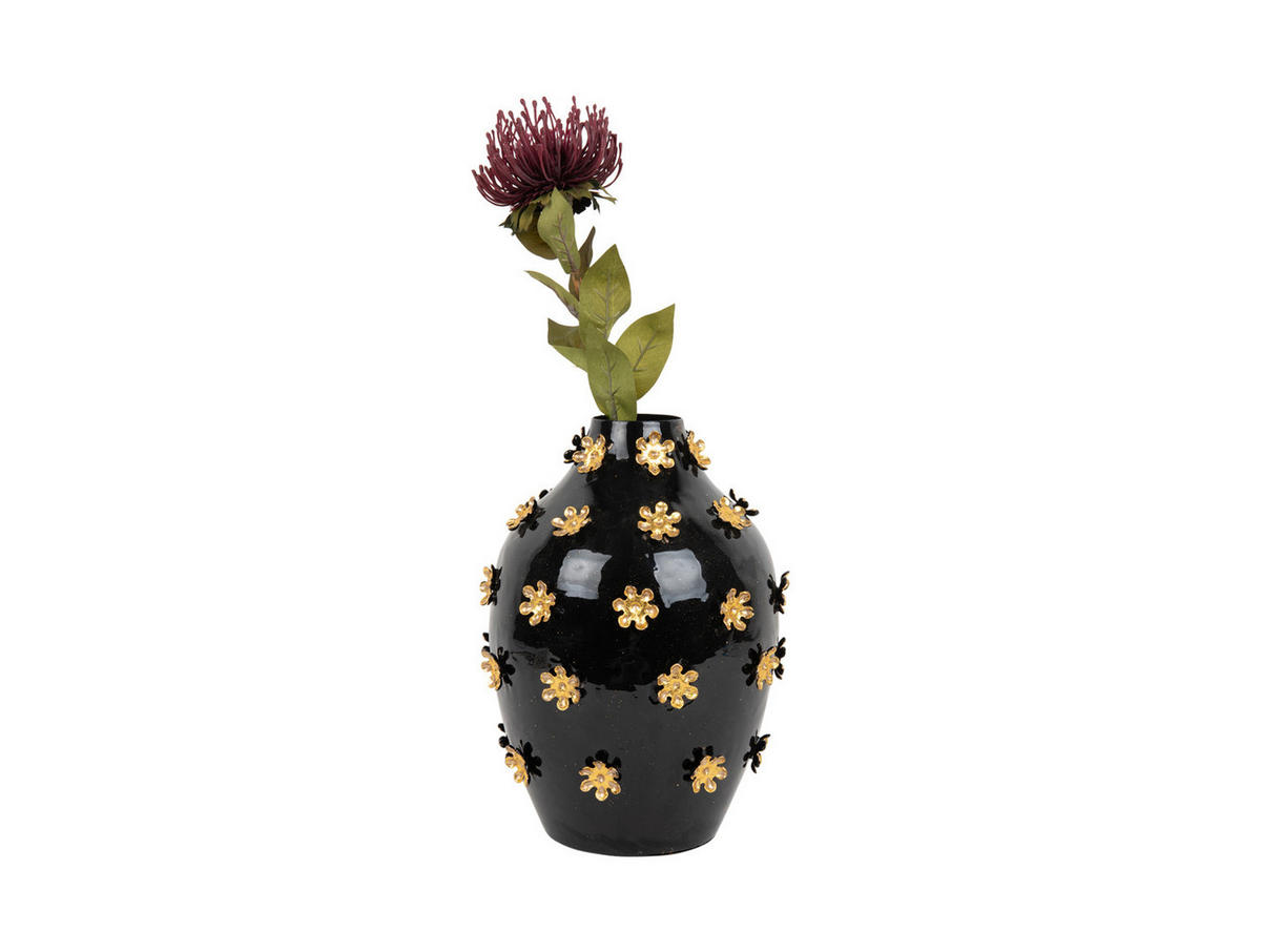 VASE Golden Flowers 24/24/30 cm - Schwarz, Metall (30cm) - Present Time