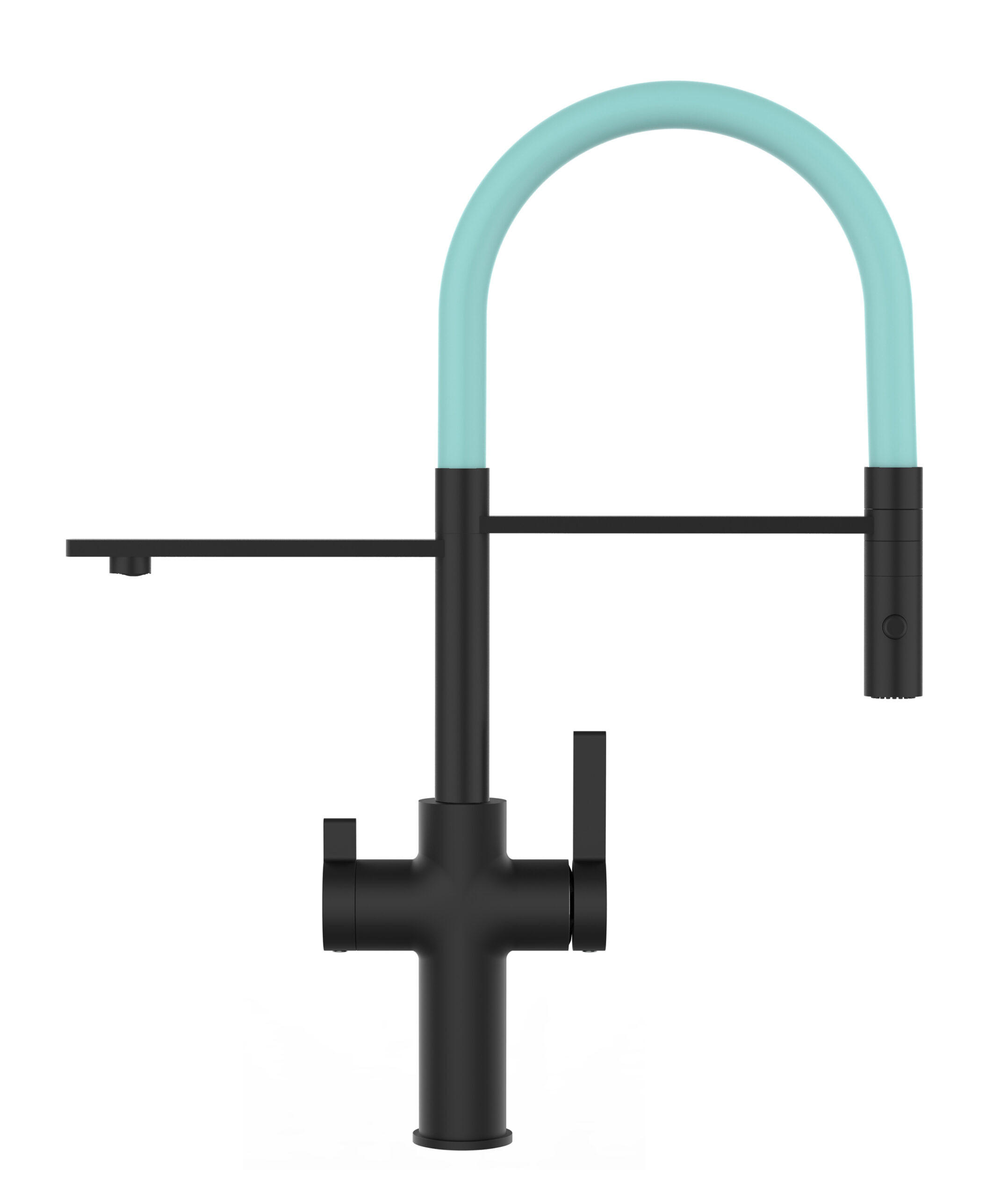 NIEDERDRUCK-3-WEGE-KÜCHENARMATUR, Schwarz Matt und Türkis, 2-Strahl-Brause - Türkis, Metall (20.61/48/20.61cm) - VIZIO