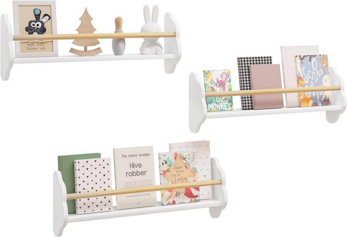 KINDER-WANDREGAL 3er Set, Kiefernholz, 65 x 12,7 x 23cm, Weiß - Weiß, Holz/Holzwerkstoff (65/23/12.7cm) - Woltu