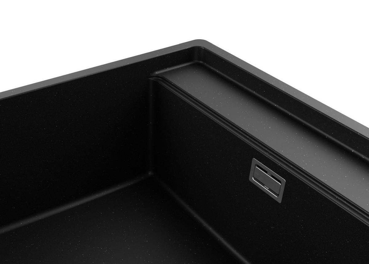 UNTERBAUSPÜLE GRANIT Bergen, 2-er set Schwarz Metallic 56/53 cm 1 Becken + Ablauf-Set + Schneidebrett ab 60er Unterschrank - Chromfarben/Schwarz Hochglanz, Kunststoff (56/20/53cm) - Primagran