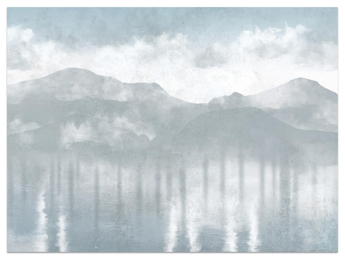 FOTOTAPETE für Schlafzimmer Blaue Berglandschaft Nebel Modern Vintage Himmel 500x350 - Grau, Papier (500/350cm) - Muralo