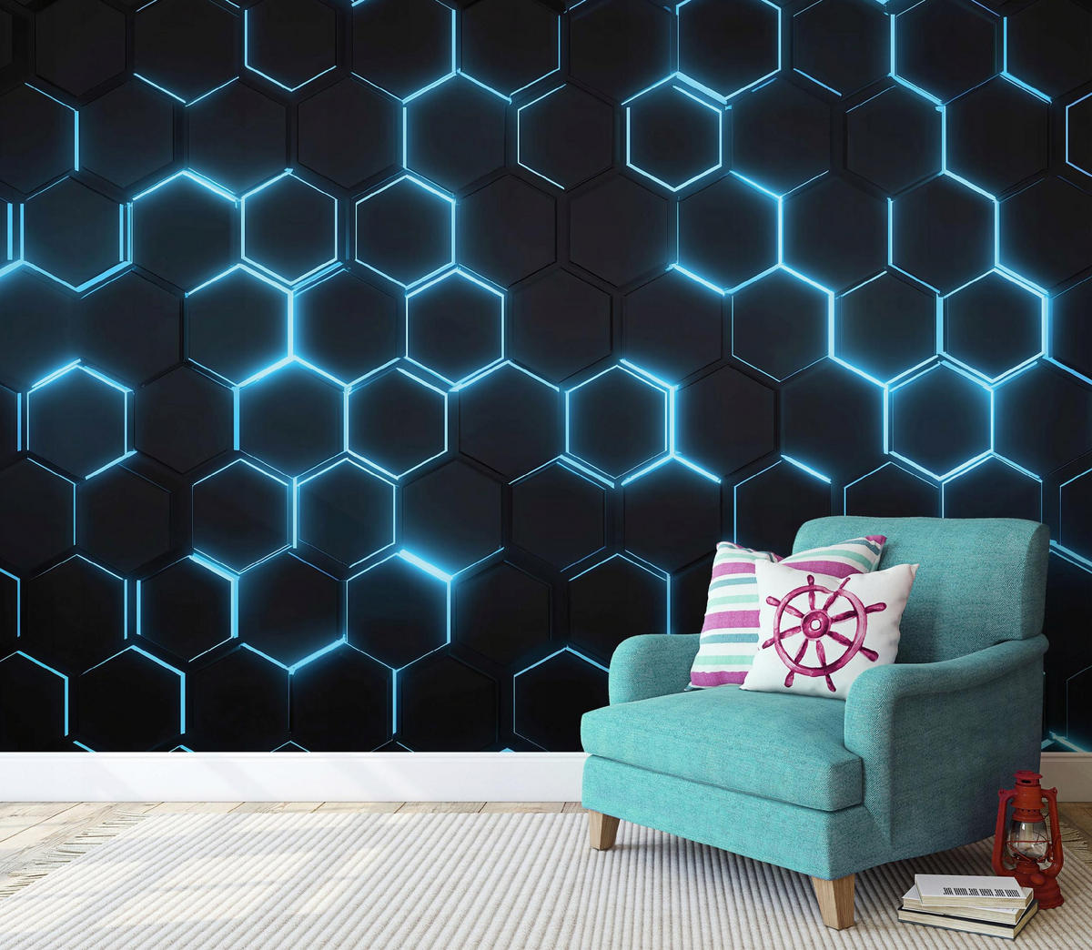 FOTOTAPETE Kinderzimmer 3D Effekt Hexagone 350x250 - Multicolor, Papier (350/250cm) - Wallarena