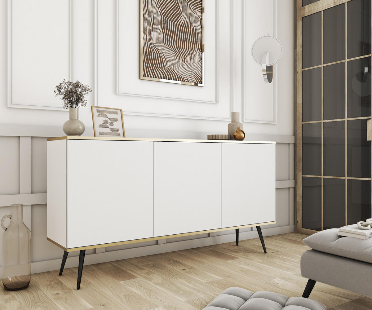 KOMMODE ORO - K-160, 2-Türen, 2-Schubladen, Push-to-Open 160x39x85 cm Weiß/Schwarz - Schwarz/Weiß, Holzwerkstoff/Kunststoff (160/85/39cm) - DomoHome