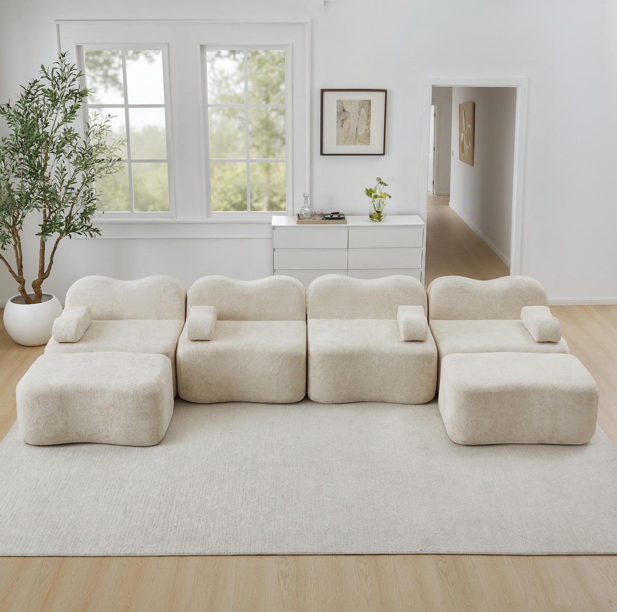 WOHNLANDSCHAFT 384/167/70 cm in Beige aus Samt mit U-Form - Beige, Textil (167/70/384cm) - Flora Grace