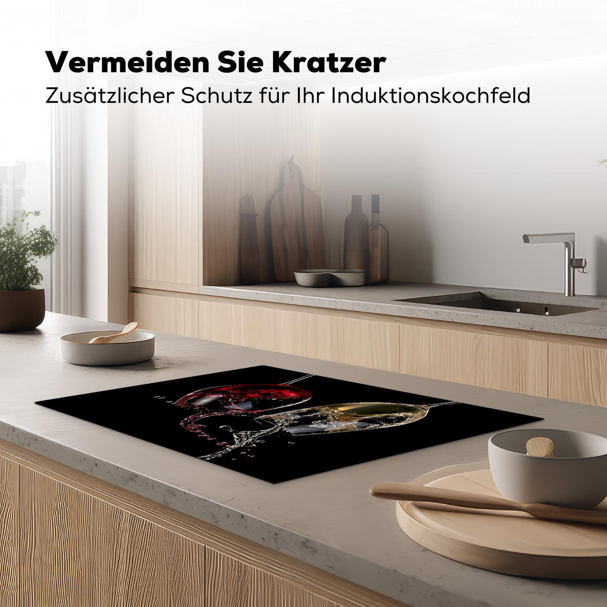 HERDABDECKPLATTE Rotwein - Weißwein - Glas - Schwarz 75x52 cm - Weinrot, Kunststoff (75/52/0.2cm) - MuchoWow