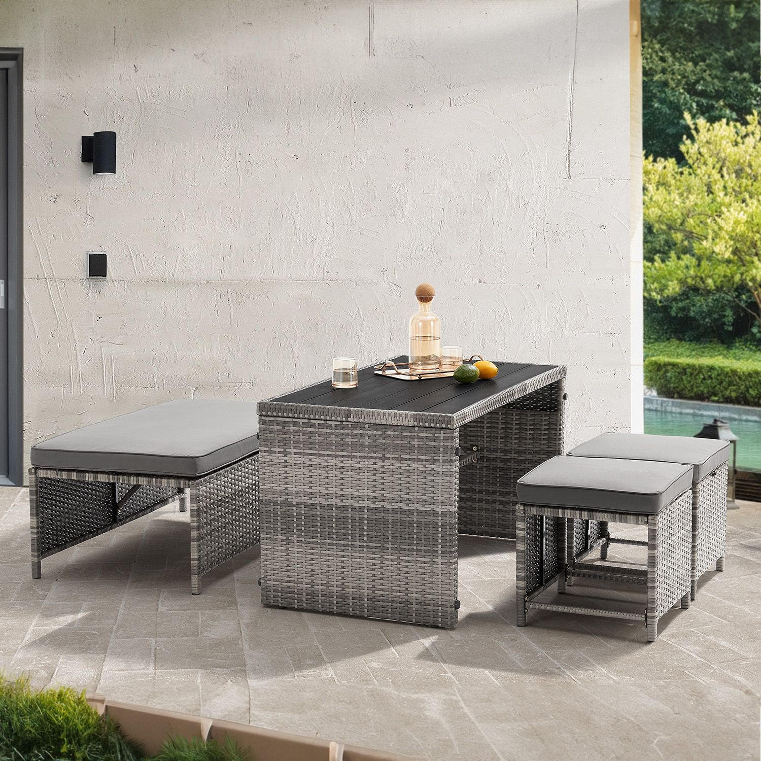 GARTENMÖBELSET Jamaika grau (4-tlg.) - Grau, Kunststoff/Metall - Juskys