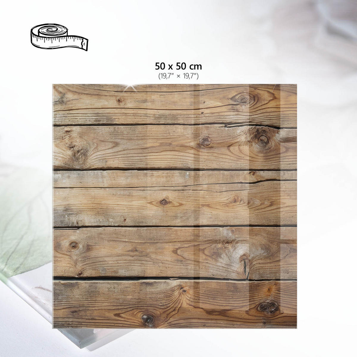 TISCHPLATTE 50x50 cm – Holzstruktur - Weiß, Glas (0.4/50/50cm) - Wallfluent