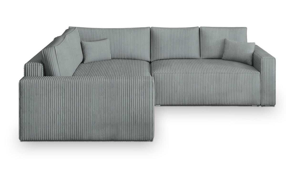 ECKSOFA ERONIS L-S Hellgrau Kordstoff mit Schlaffunktion - Hellgrau, Holz (265/194cm) - MASSENO