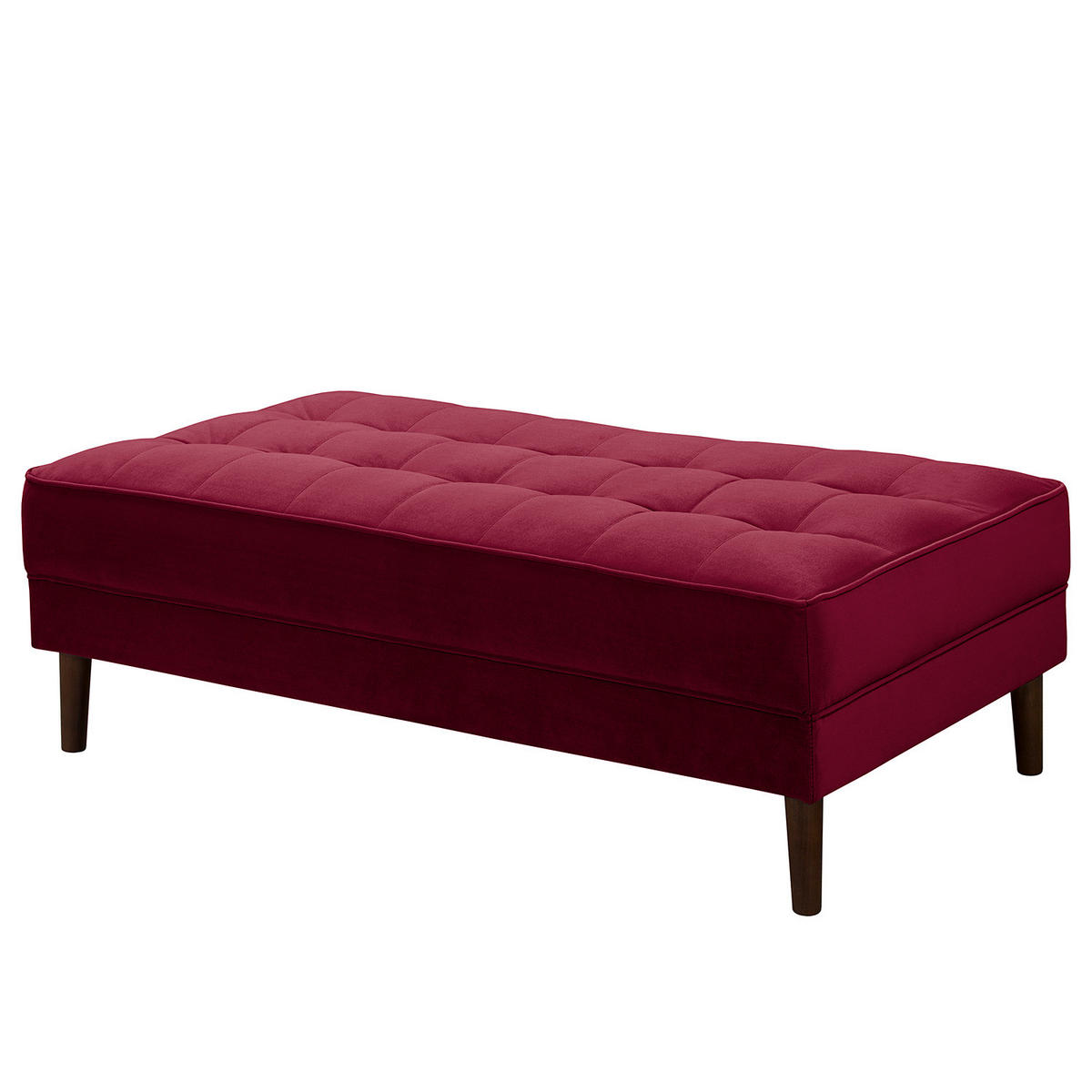 HOCKERBANK - Samt - Dunkelrot, Birkenholz/Textil (124/43/69cm) - home24