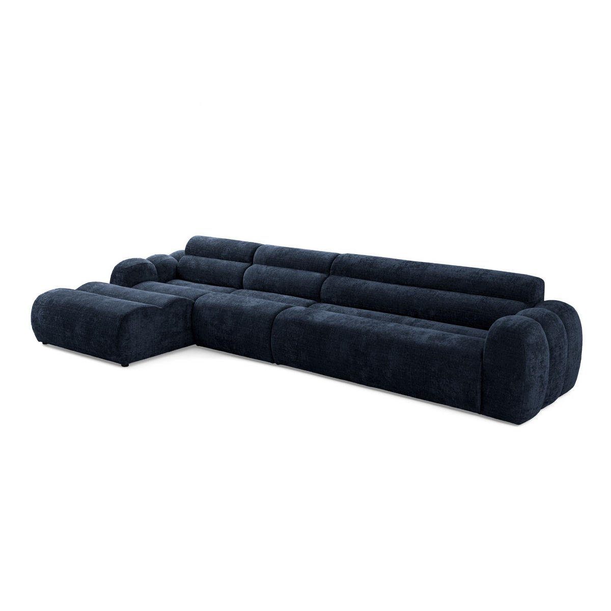 5-SITZER modulares Ecksofa VEER SET 2 Links, 379 x 175 cm, Chenille Webstoff Marine - Schwarz/Dunkelblau, Holz/Kunststoff (379/175cm) - Muffo
