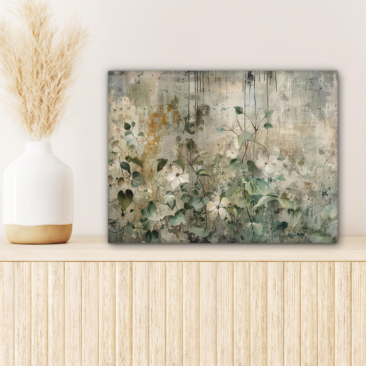 LEINWANDBILD - Blumen - Blätter - Abstrakt - Modern - 40x30 - Wanddeko - Grau, Textil (40/30cm) - MuchoWow