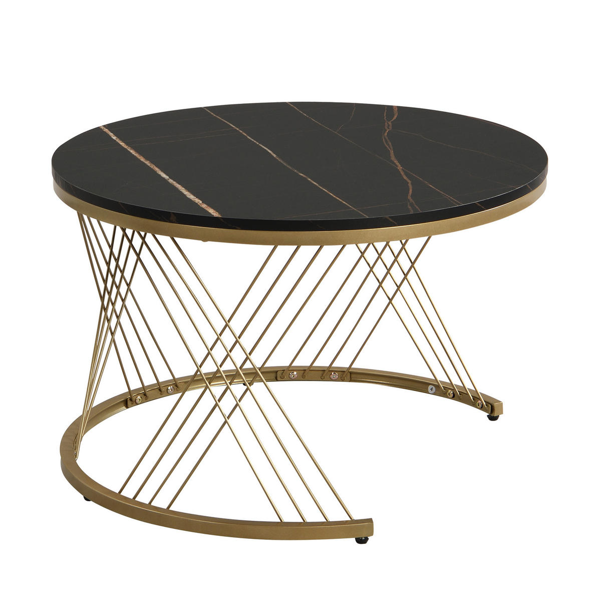 COUCHTISCH 70/70/45 cm im 2er-Set mit Schublade, Marmoroptik und Goldakzenten - Schwarz, Holzwerkstoff (70/70/45cm) - Flora Grace