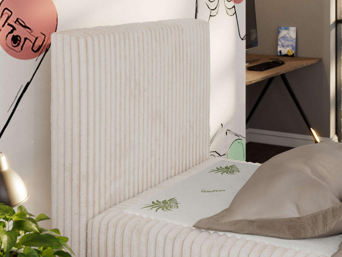 JUGENDBETT TILIO DUO 90/200 - Beige Cord - H3 - Links Seite - Beige, Textil (90/200cm) - MKS