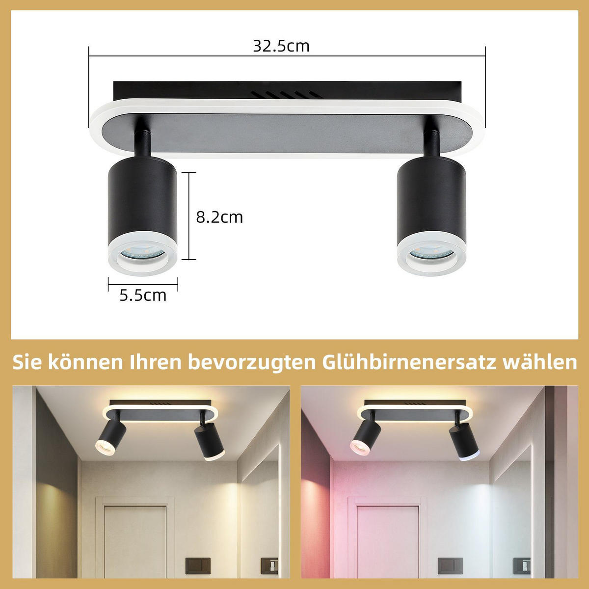 LED-DECKENLEUCHTE Lichtelf 2-flammig 33/6/9 cm - Schwarz, Kunststoff (33/6/9cm) - Nettlife