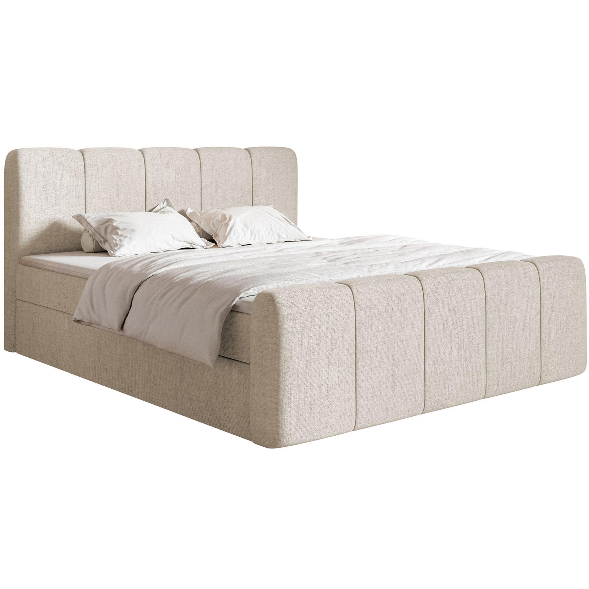 BOXBETT Cloudy II mit Bettkästen und Topper Chenille Hellbeige, 140x200 cm - Ecru/Schwarz, Kunststoff/Textil (140/200cm) - Selsey