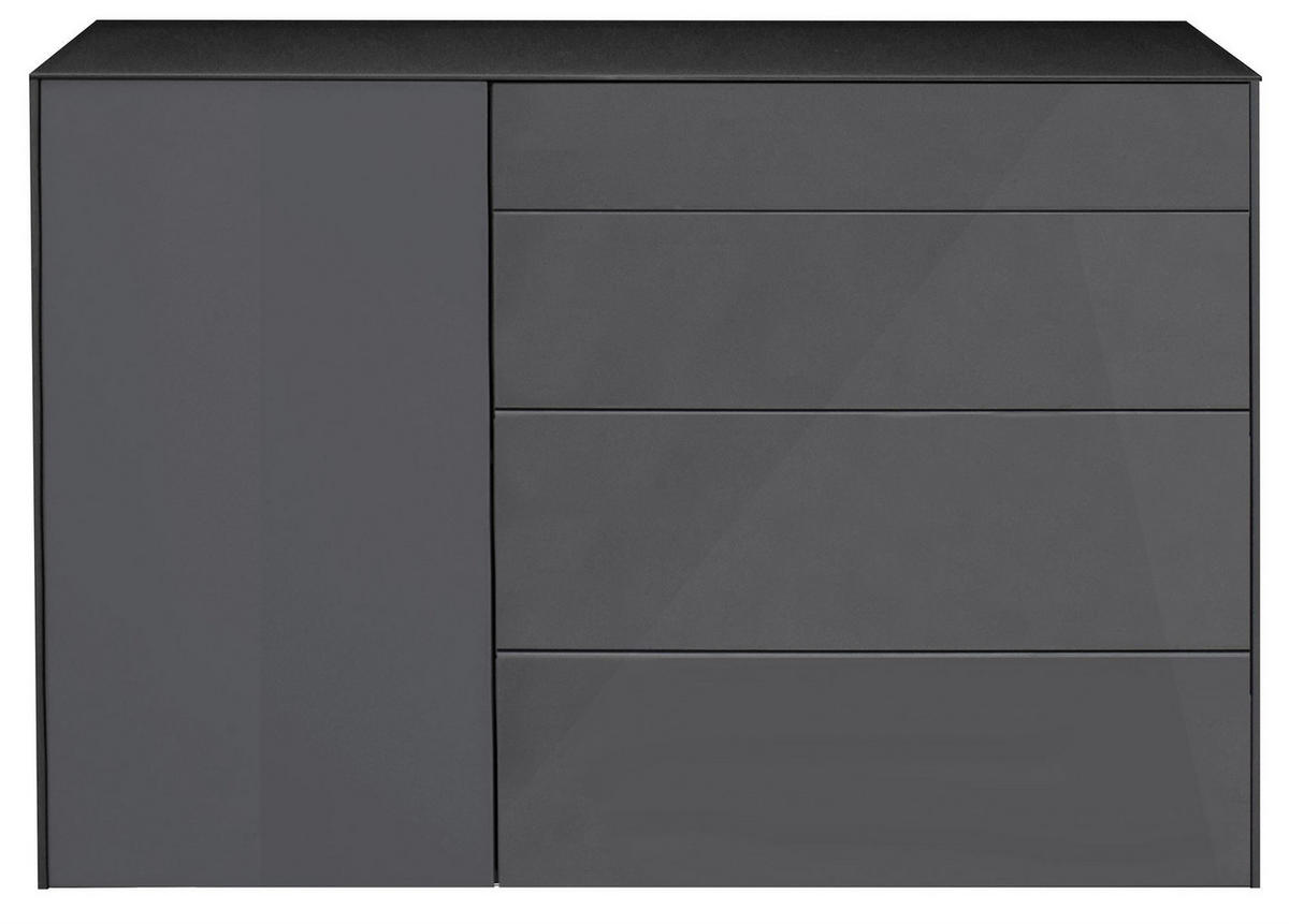 KOMMODE Elfi 131x42x89 Hochglanz Anthrazit/Glas Anthrazit - Anthrazit, Holzwerkstoff (131/89/42cm) - 58aufmkessel