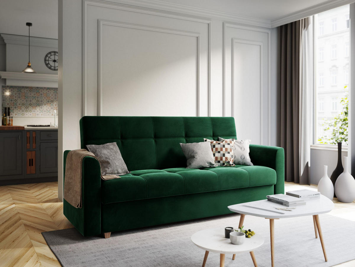 SOFA LENTO mit Schlaffunktion ITAKA 10 mit Stauraum - Grün, Textil (87/95/216cm) - Bedante