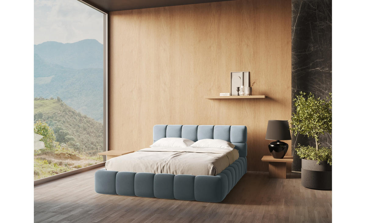 POLSTERBETT mit Bettkasten und Lattenrost 160x228 Blau - Blau/Schwarz, Kunststoff/Textil (140/200cm) - Makamii