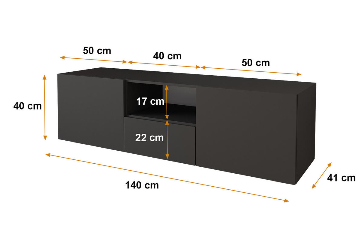 LOWBOARD ELIO-W 140x40x41 cm - Schwarz - Schwarz, Holzwerkstoff (140/40/41cm) - ALTDECOR