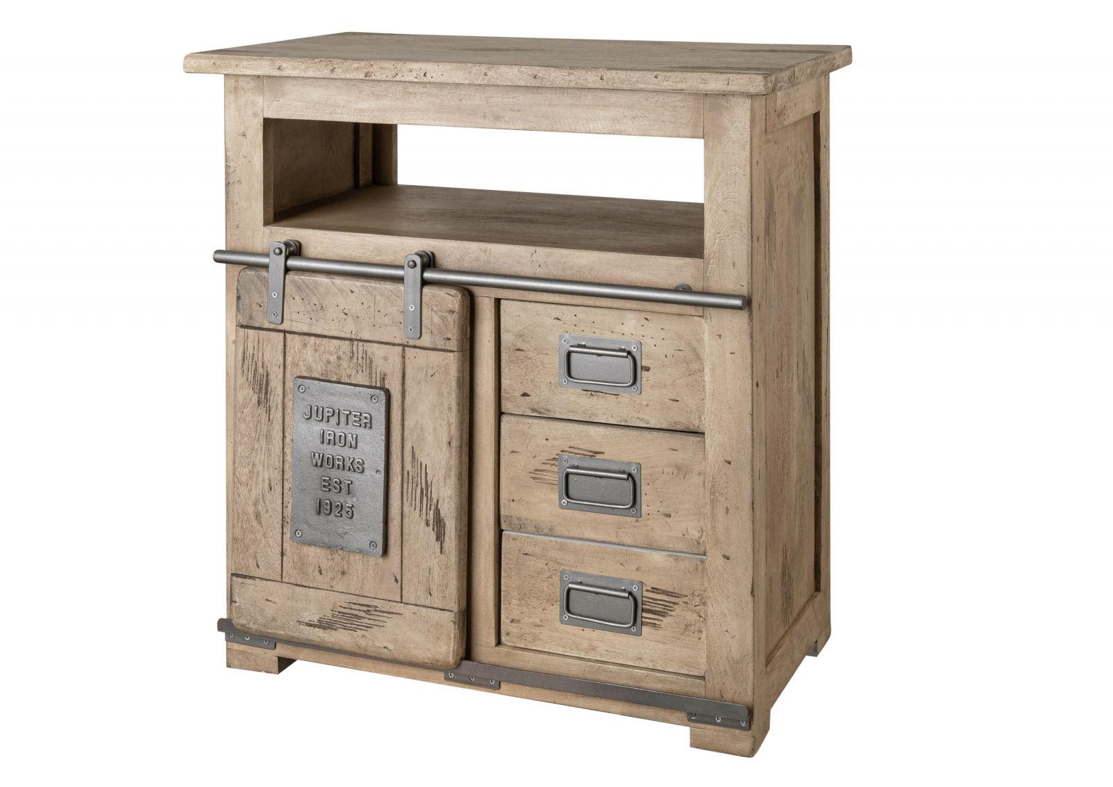 KOMMODE Mango 80x45x85 whitewash lackiert RAILWAY #310 - Beige, Holz (80/85/45cm) - Massivmoebel24