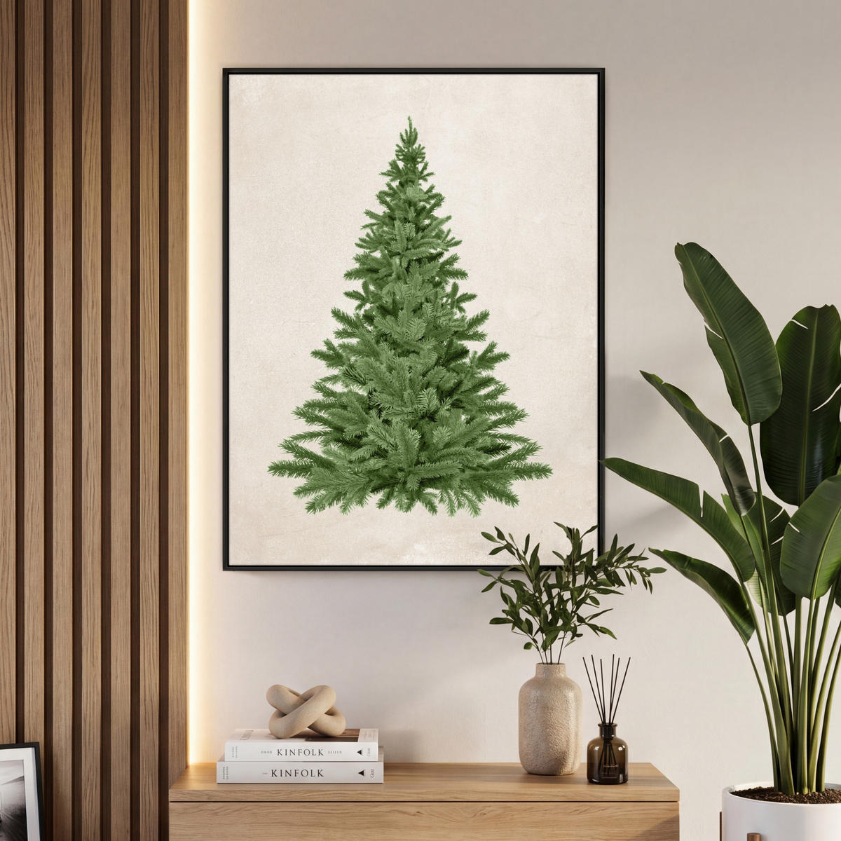 LEINWAND Bilder mit Rahmen - Weihnachtsbaum - Grün - Weihnachten - Feiertage - 70x100 - Olivgrün, Textil (70/100cm) - MuchoWow