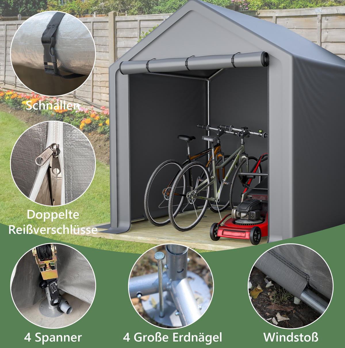 KLEINGARAGE aus Stahlrohr 190x170x200 cm in Dunkelgrau mit Rolltor - Dunkelgrau, Metall (170/200/190cm) - Modfu