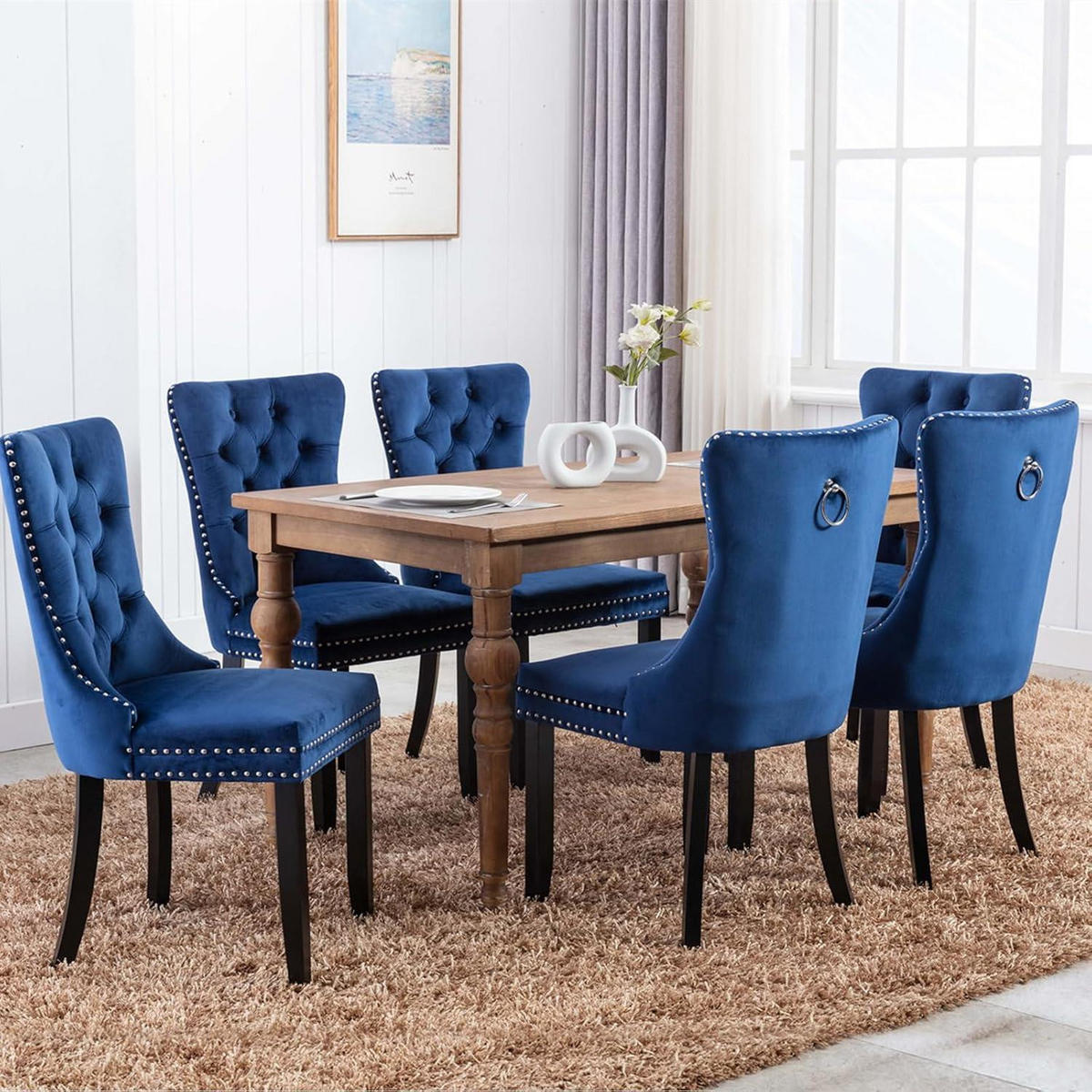 ESSZIMMERSTUHL 2er-Set Samt Blau mit Massivholzbeinen - Blau, Textil (50/95.2/62cm)