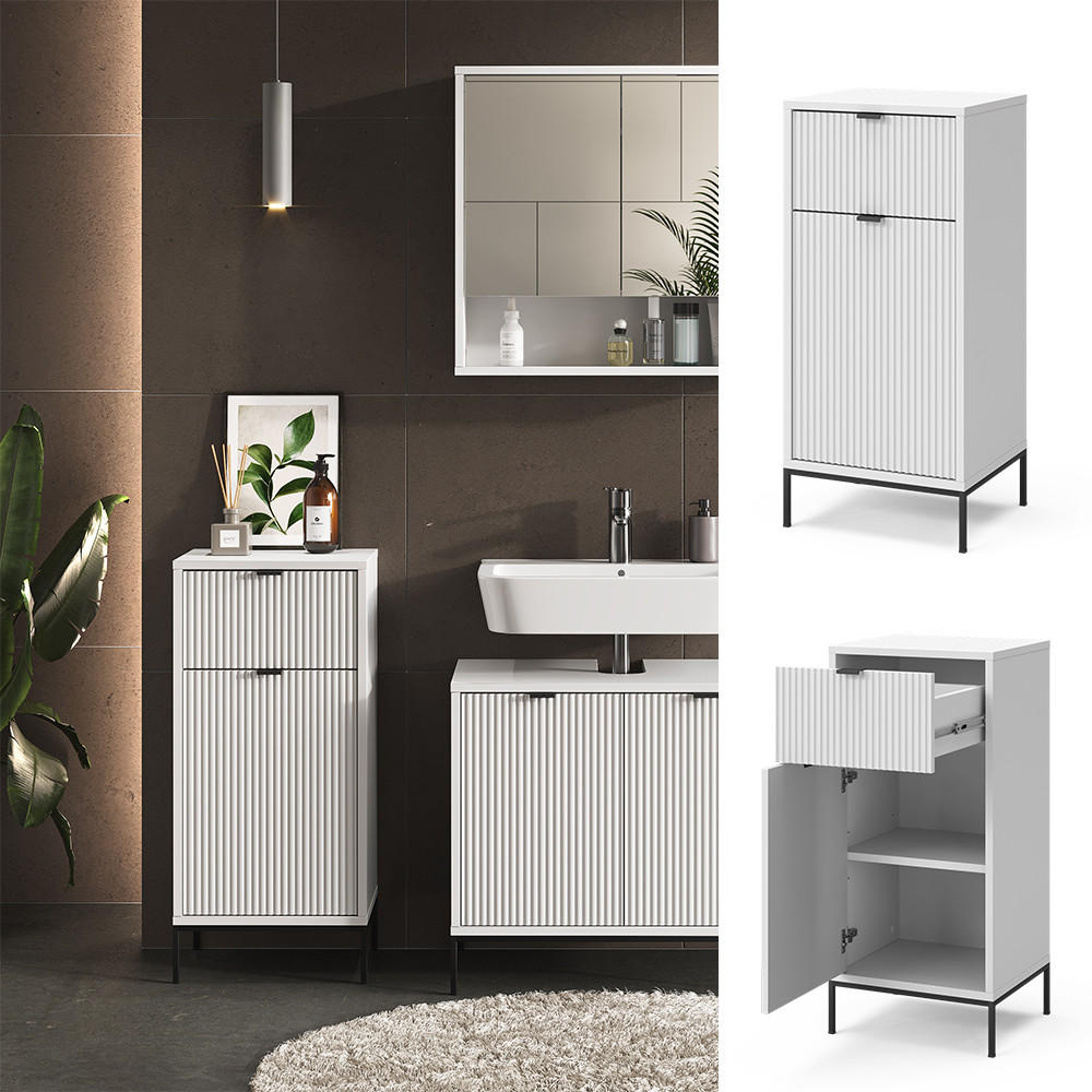 BADSCHRANK Eliza Weiß 40 x 87 cm mit Tür und Schublade - Weiß, Holzwerkstoff (40/87/35cm) - Vicco