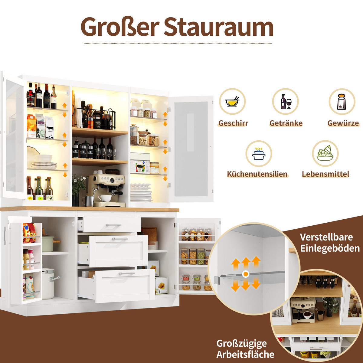 KÜCHENSCHRANK mit LED-Beleuchtung 140 x 40 x 185 cm MDF White 4-tlg. - Weiß, Holzwerkstoff (40/185/140cm) - Meubliv