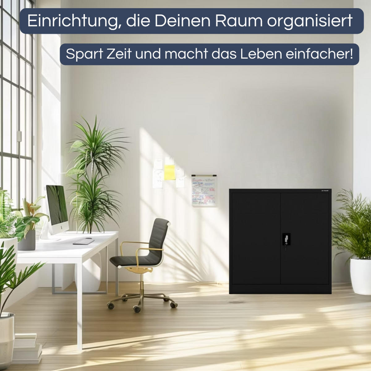 AKTENSCHRANK abschließbar KADO Flügeltüren 93x90x60cm Schwarz - Schwarz, Metall (93/90/60cm) - DELUKE