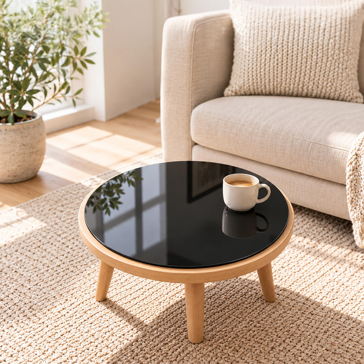TABULE Černá kalené bezpečnostní sklo 60 cm - černá, sklo (60/60/0.6cm) - Relaxdays