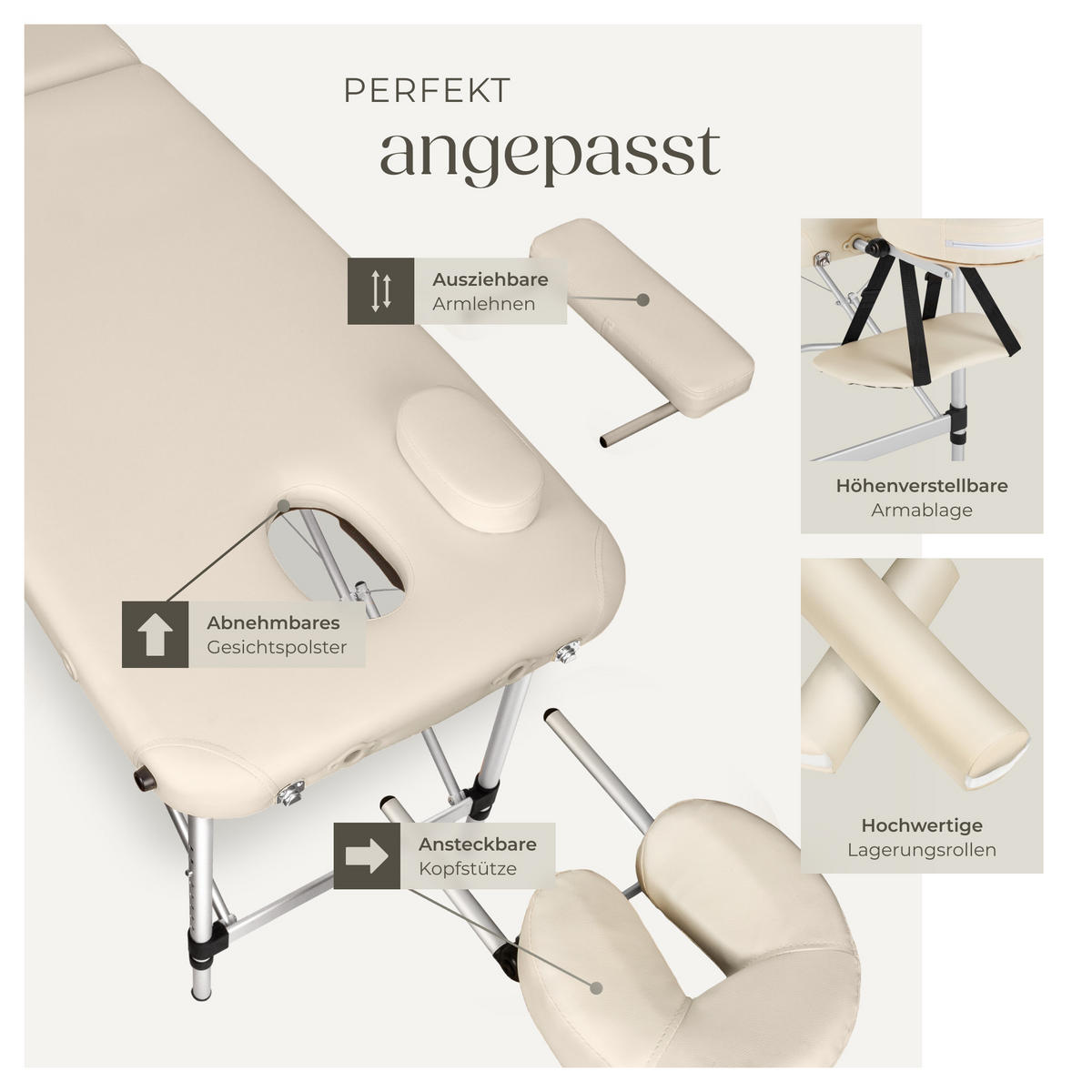 MASSAGELIEGE 2 Zonen, 210 x 95 x 89 cm,beige - Beige, Metall (95/89/210cm) - tectake