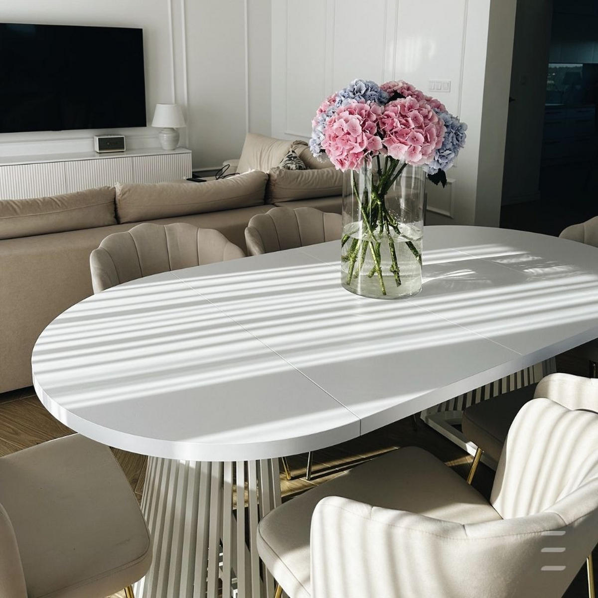 ESSTISCH runder ausziehbarer Tisch für Esszimmer DOVER 100 / 150 cm, Farbe: Weiß / Schwarz - Schwarz/Weiß, Holz (150/100/77cm) - Dekori_Interiors