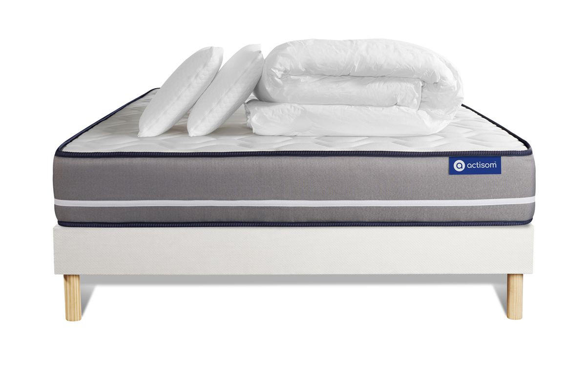 BETT Actiflex pur Taschenfederkern 160 x 200 cm h3 - Kit Bettgestell Weiß - Mit Kissen und Bettdecke - Beige/Weiß, Karton/Holz (160/200cm) - ACTISOM
