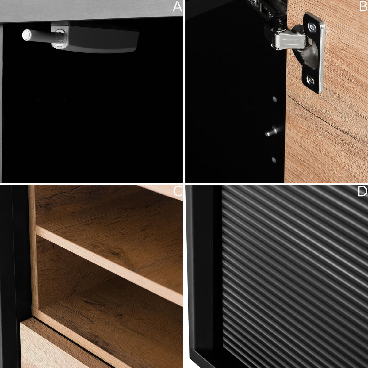 REGAL LOFTY Kreuzeinlage, schwarz / Eiche natur - Eichefarben/Multicolor, Holzwerkstoff (52/174/41cm) - KONSIMO®