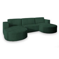 WOHNLANDSCHAFT VEZZO P Grün Kordstoff mit Schlaffunktion - Grün, Holz (347/85/174cm) - MASSENO