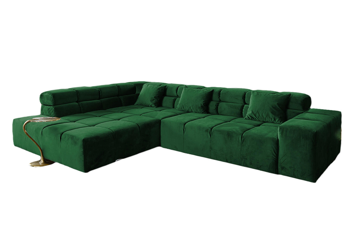 ECKSOFA NEVADA Smaragdgrün Velvet - Smaragdgrün/Schwarz, Textil (319/215cm) - KAWOLA