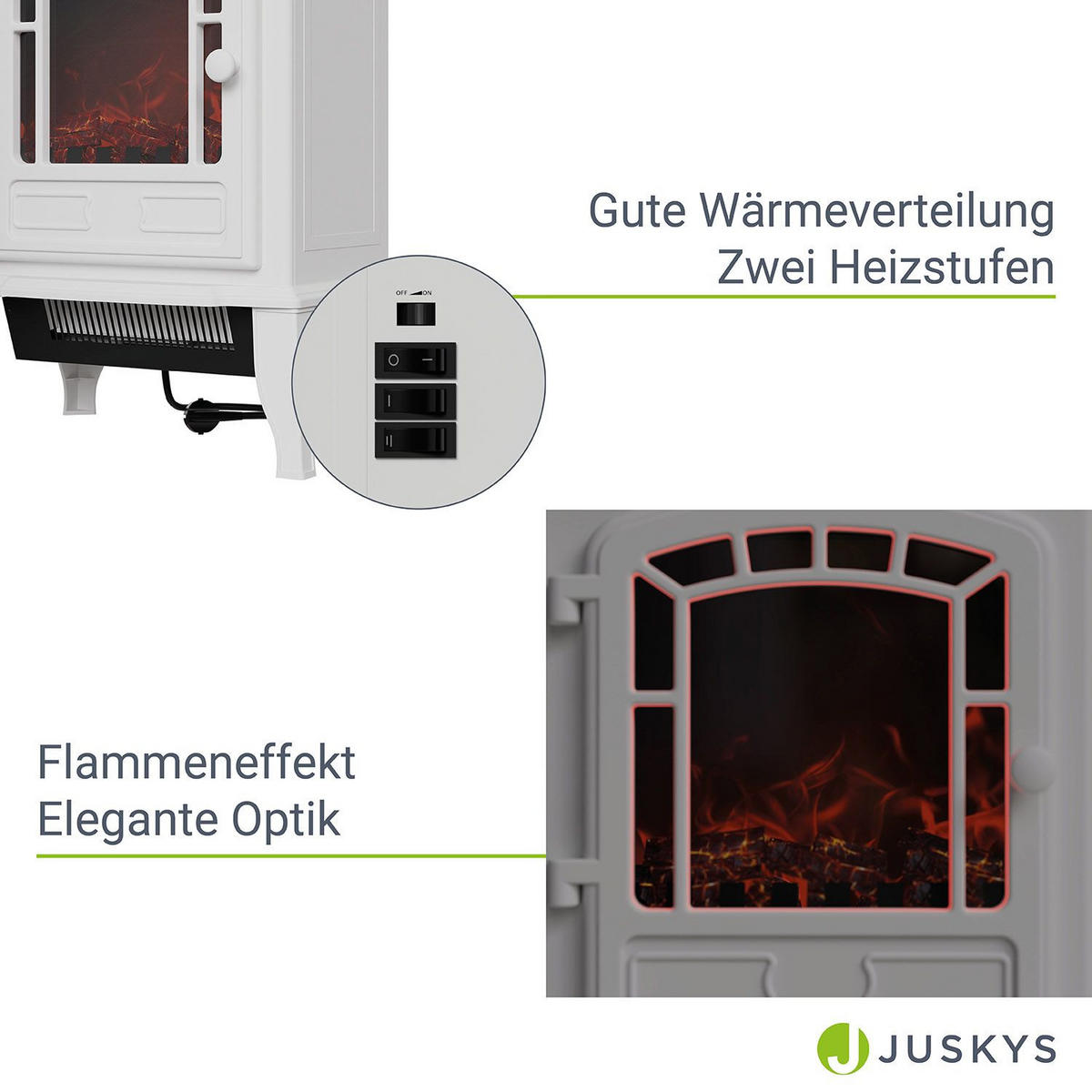 ELEKTROKAMIN 2000W Weiß - Weiß, Metall (39/57/24cm) - Juskys