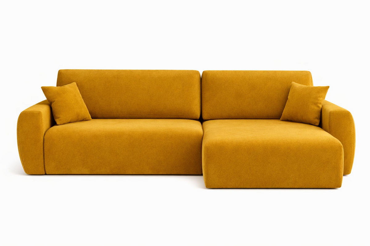 ECKSOFA Mit Schlaffunktion, Ariel XL, Velours, Stoff Salvador, Gelb, Rechts - Gelb, Holz (280/142cm) - Kaiser Möbel