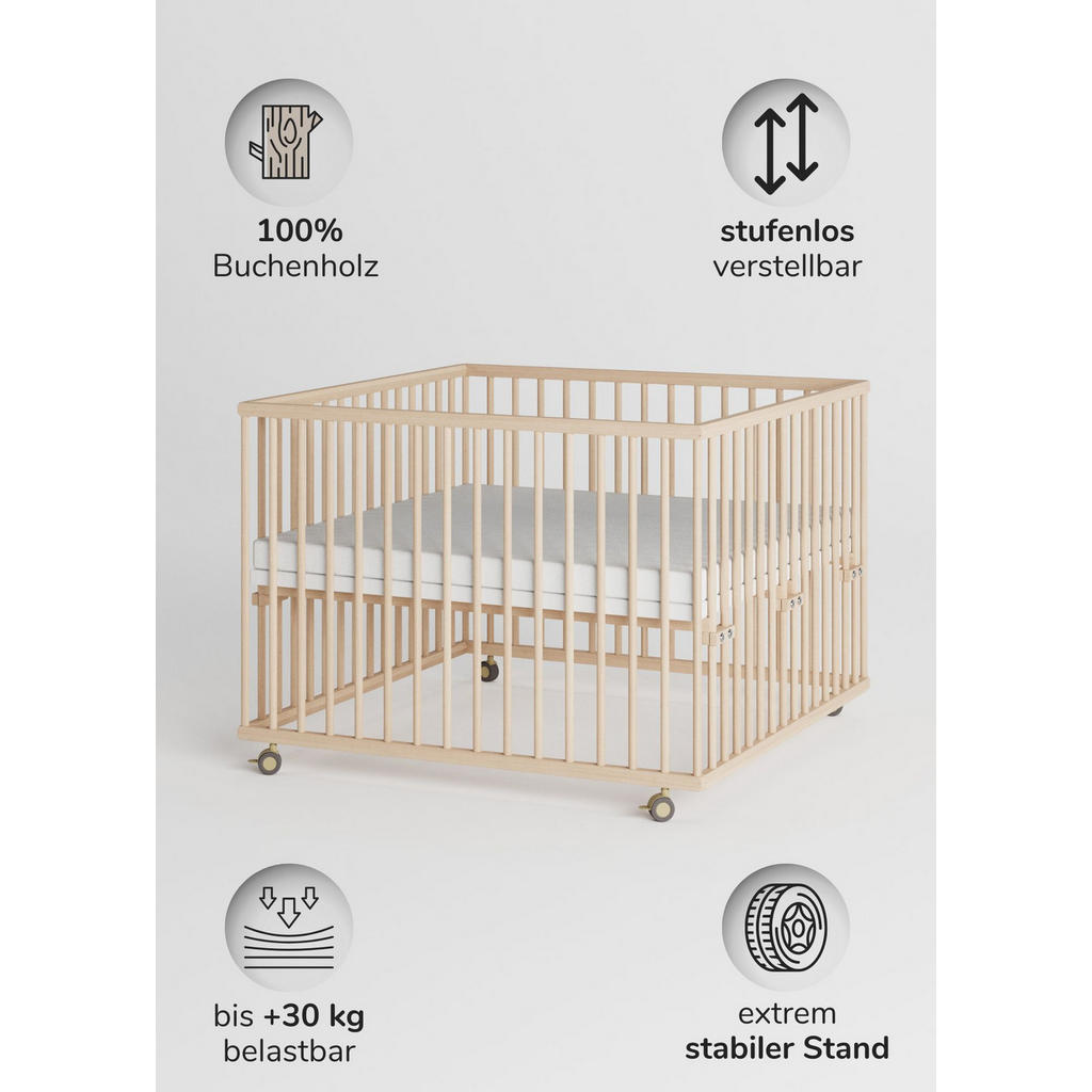 Thumbnail - Sämann – make a difference. Laufgitter, Natur, Holz, Echtholz,Buche, 100x74x100 cm, Babymöbel, Laufstall Baby