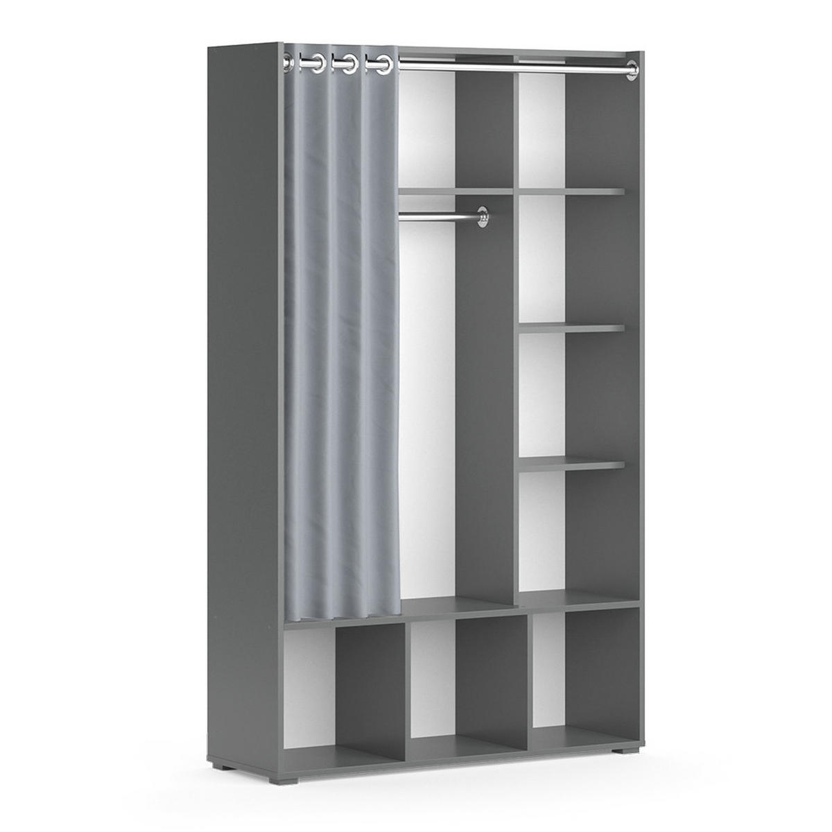 KLEIDERSCHRANK Luigi Grau 105.8 x 178.1 cm mit Vorhang-Kleiderstange - Grau, Holzwerkstoff (38/178.1/105.8cm) - Vicco