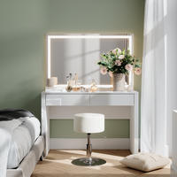 SCHMINKTISCH Annabelle Weiß Hochglanz/Weiß 110 cm mit LED-Spiegel und Hocker - Weiß Hochglanz/Weiß, Holzwerkstoff (110/75.5/50cm) - Vicco