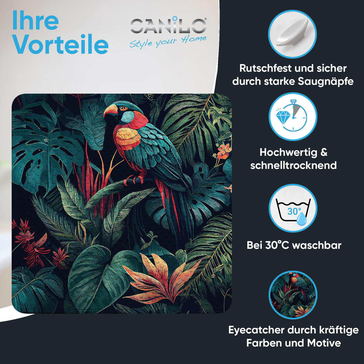 BADEMATTE Exotic - Grün, Kunststoff (53/53cm) - Sanilo