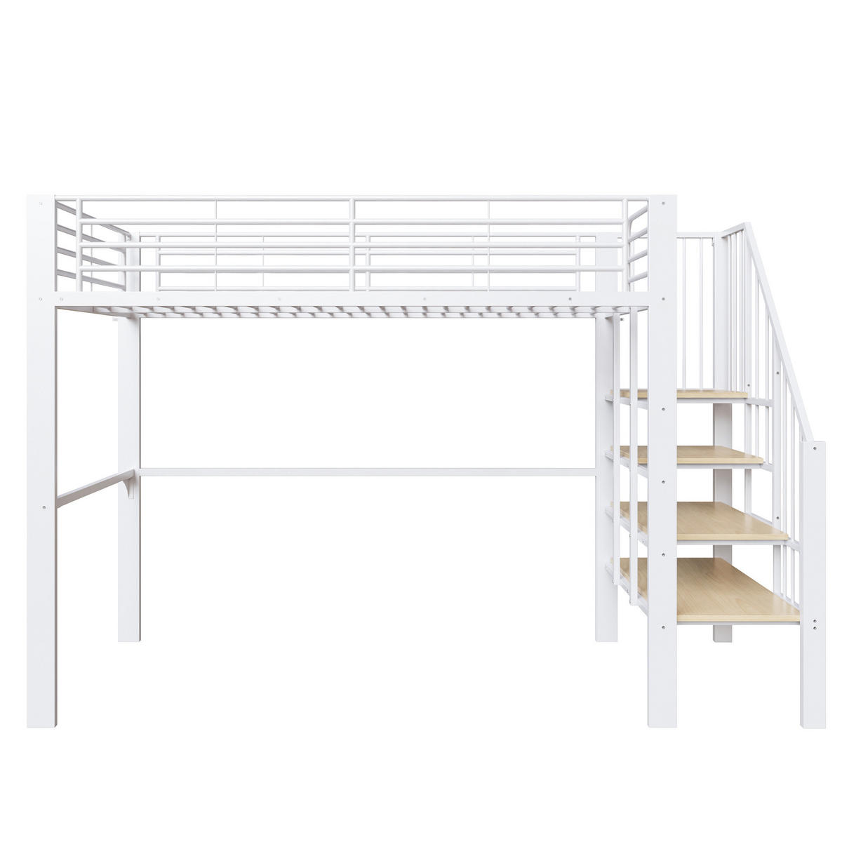 HOCHBETT 90/200 cm in Weiß mit Treppe und Stauraum - Weiß, Holzwerkstoff/Metall (90/200cm) - CHICFURN