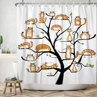 DUSCHVORHANG Orange niedlich Kätzchen Aquarell lustig Tier Set mit Haken - Weiß, Textil (180/1cm) - MCBOSON