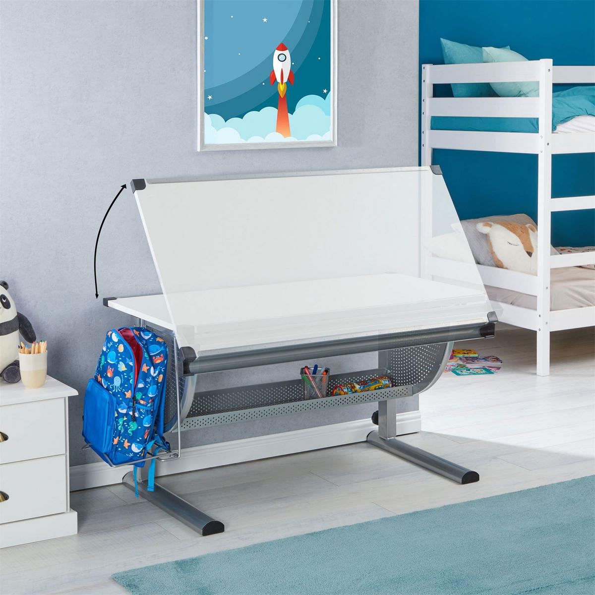 KINDERSCHREIBTISCH SARI - Alufarben/Weiß, Holzwerkstoff/Metall (111/93/60cm) - CARO-Möbel