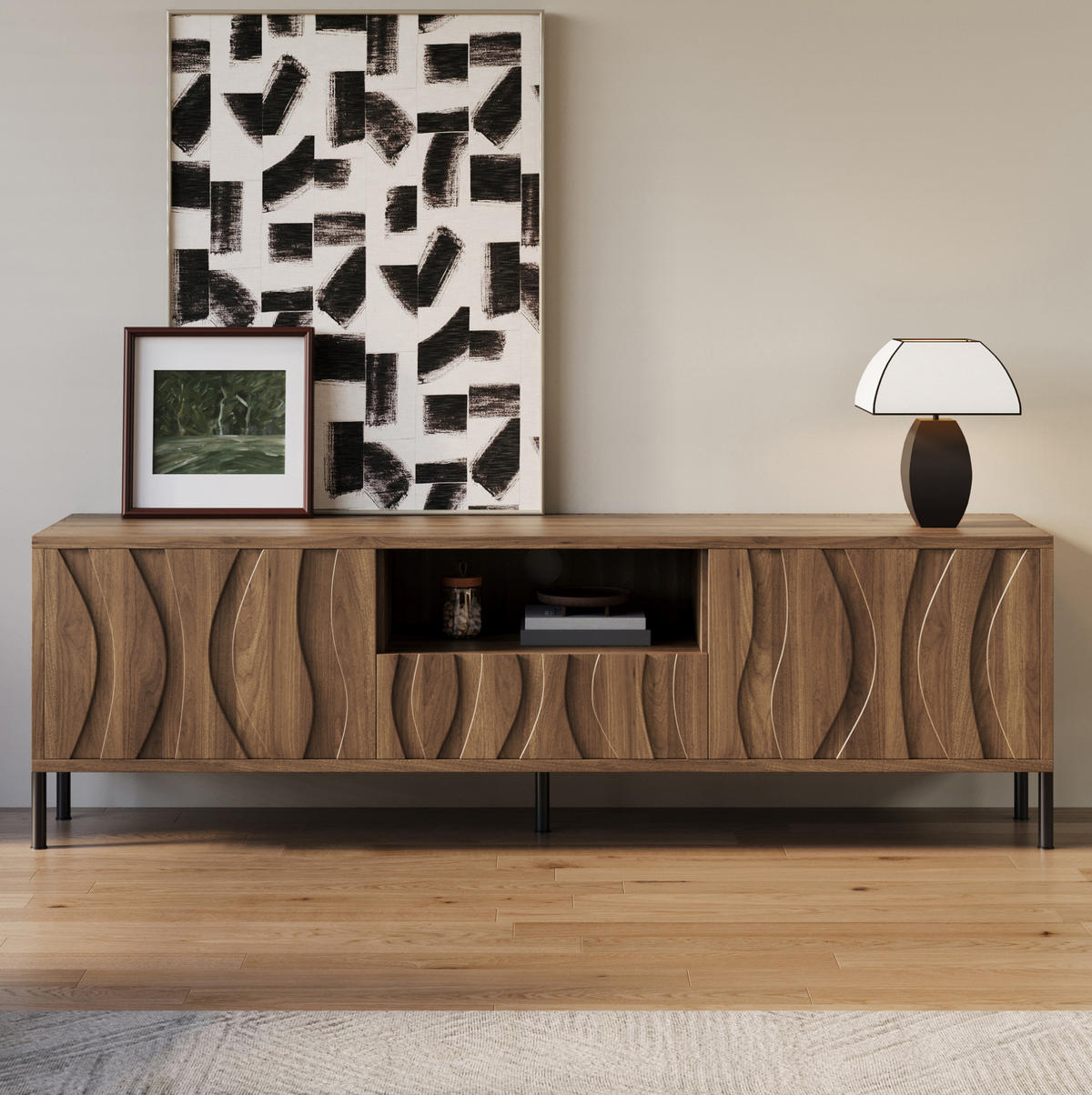 TV-LOWBOARD 160/35/46 cm mit 3 Türen und Kabeldurchlass - Naturfarben, Holzwerkstoff (160/46/35cm) - BEAOK