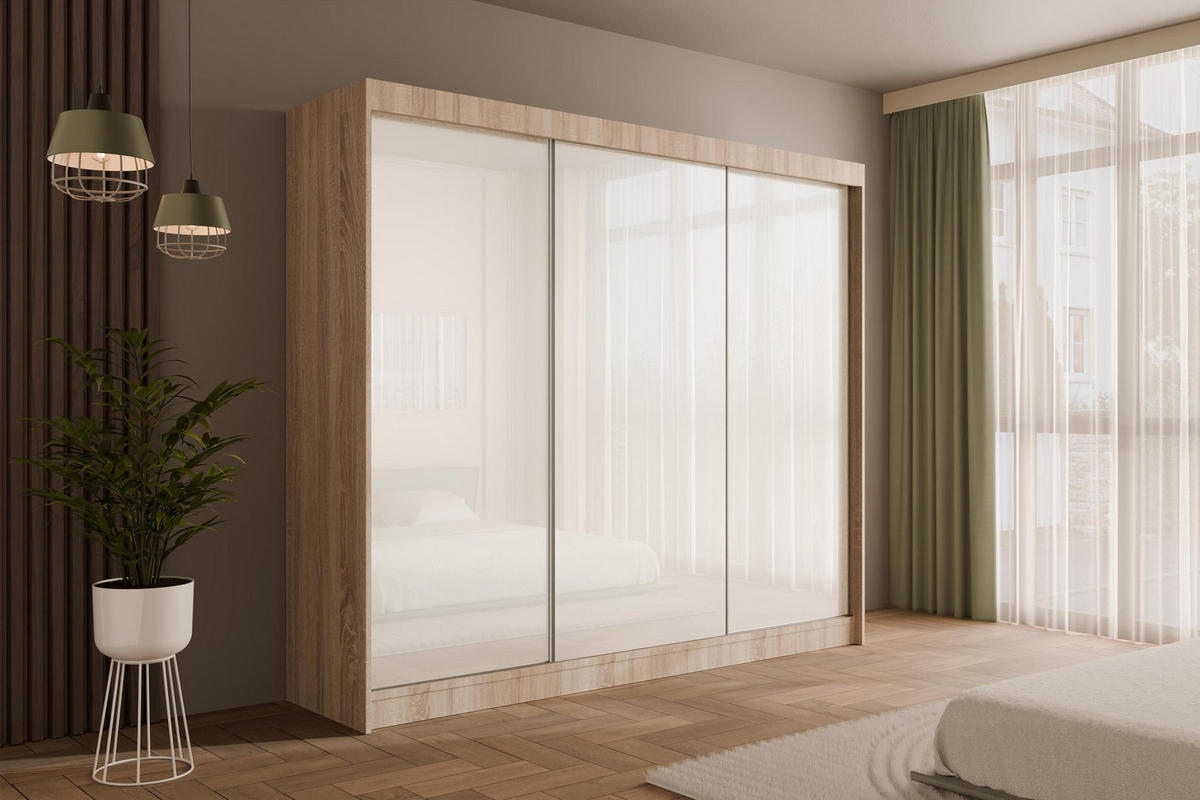 KLEIDERSCHRANK PEKA - 250 cm - Sonoma Eiche|Weiß - Weiß/Sonoma Eiche, Holzwerkstoff (250/215/61cm) - ALTDECOR